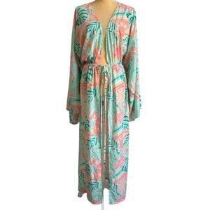 Kenny Flowers Watercolors Long Kimono Swimsuit Coverup In The Hawaii XL Tropical